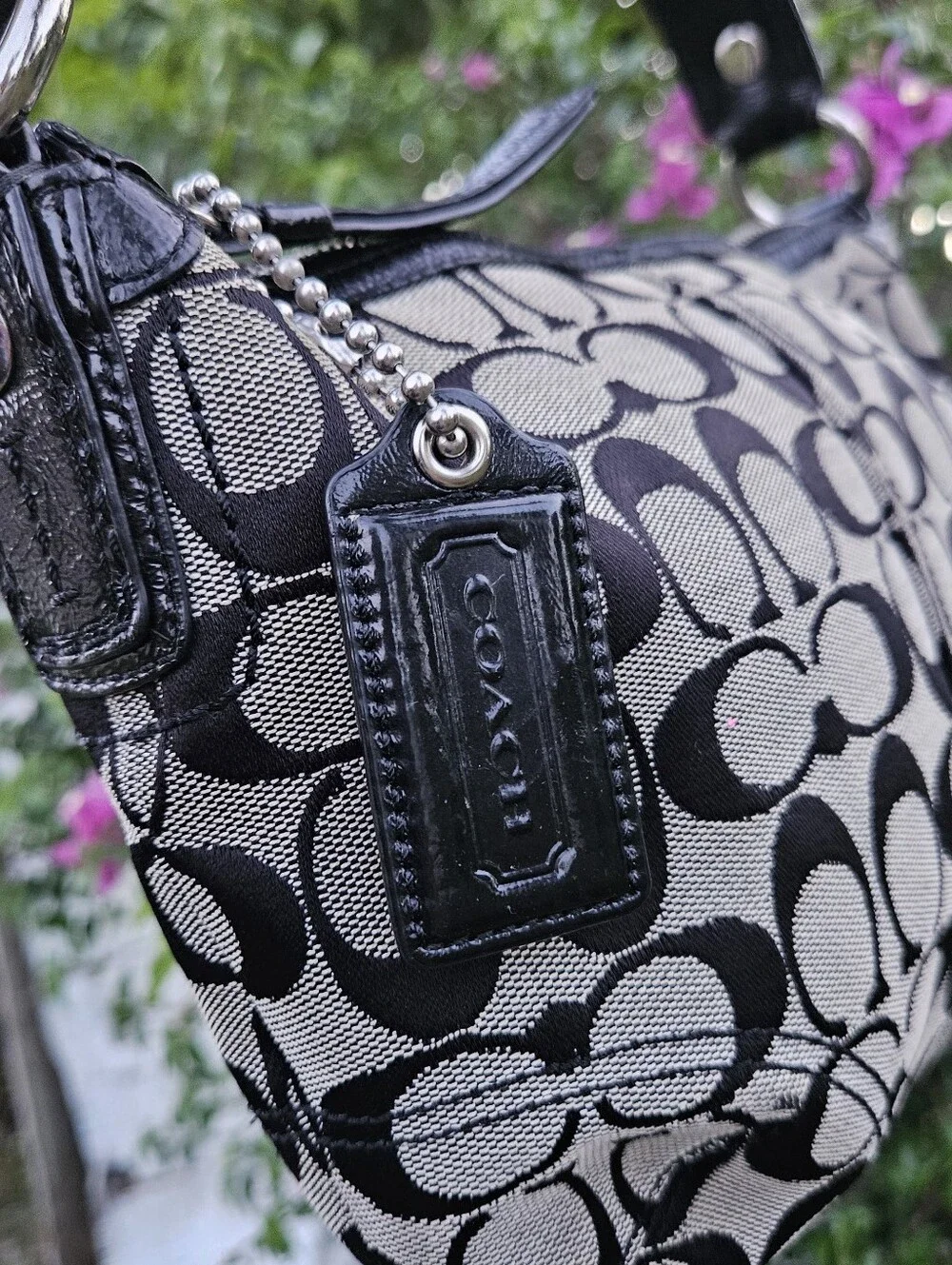 Coach F13114 Soho Signature Black Grey Canvas Hobo Shoulder Bag Hangtag